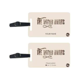 Personalized Suitcase Tags Identifier Name Set of 2 - World